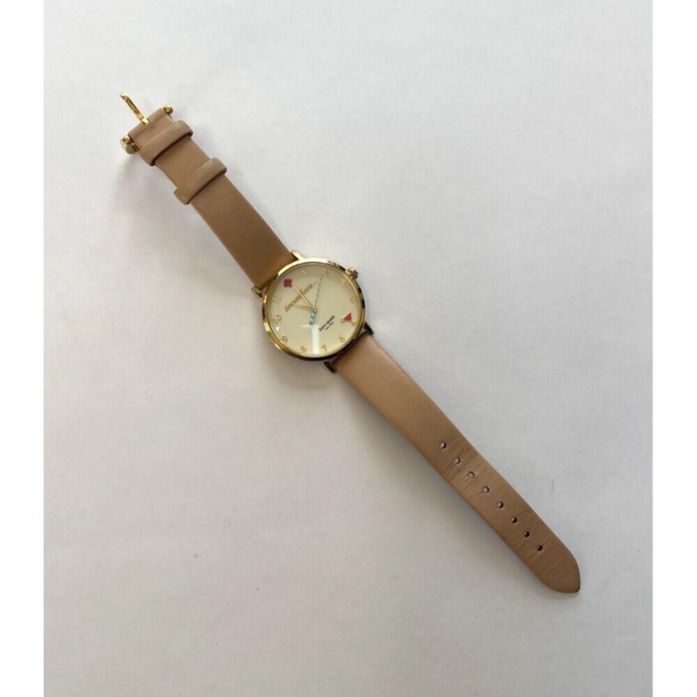 Kate Spade Metro Vachetta Watch Gold Beige Leather 5 O'Clock Somewhere 34mm